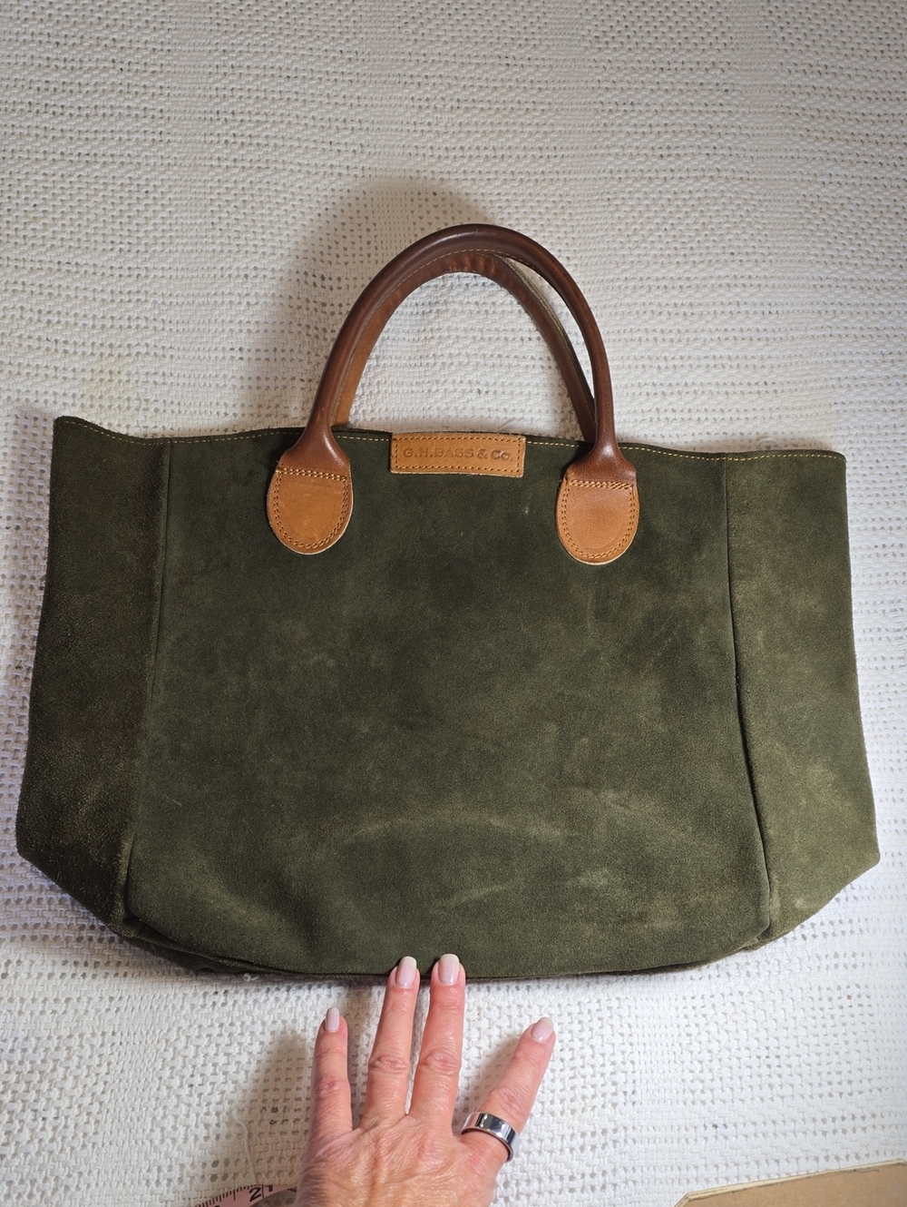 Vintage G.H. Bass Olive Suede Leather Tote Bag - GUC
